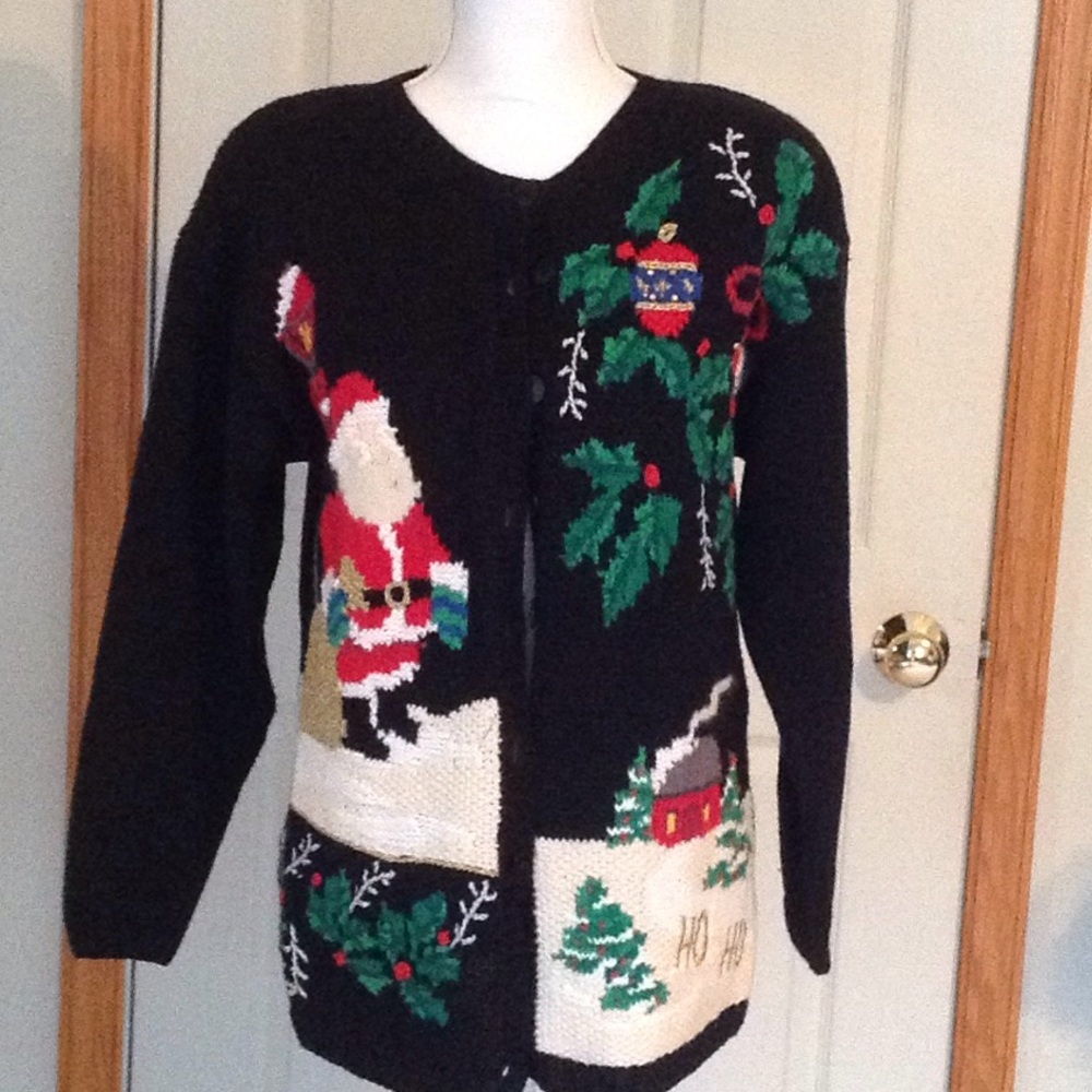 UGLY Christmas cardigan.  TALBOTS hand knit